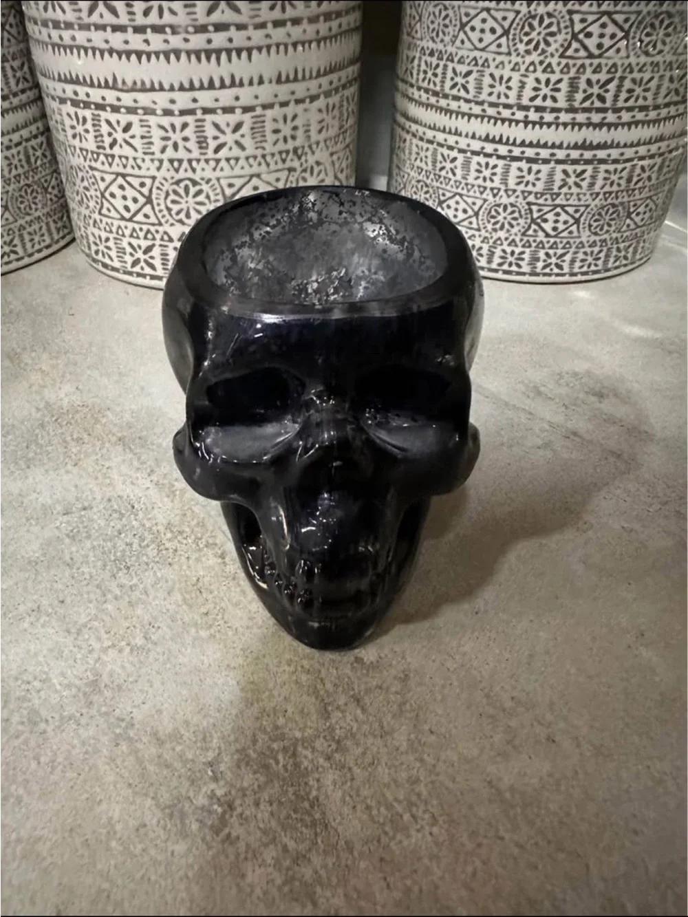 Black Ceramic Skull Candle Holder by Pier One